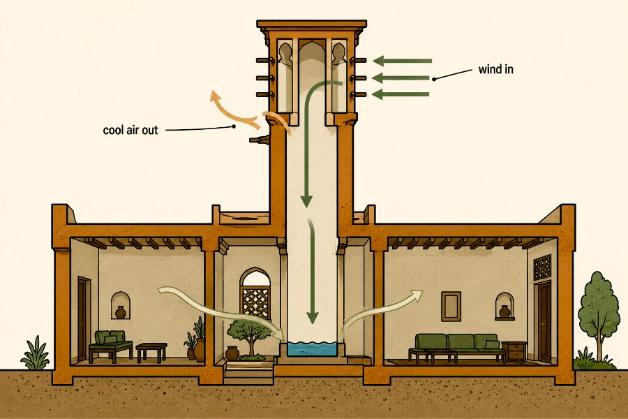 Wind catcher airflow